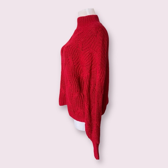 American Eagle Outfitters Red Cable Knit Mock Neck Sweater - Picture 3 of 5